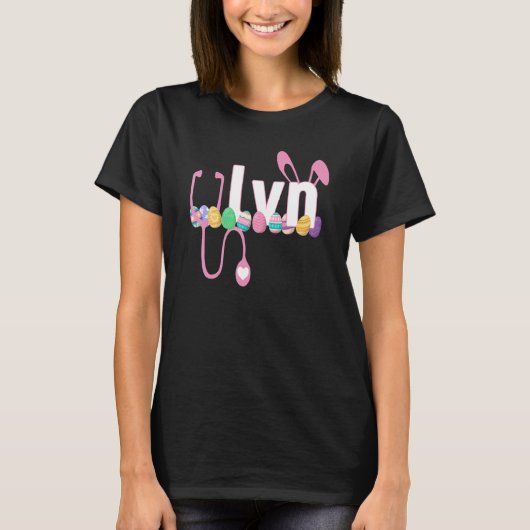 Lvn聴診器スクラブハッピーイースターかわいいバニー Tシャツ (正面)