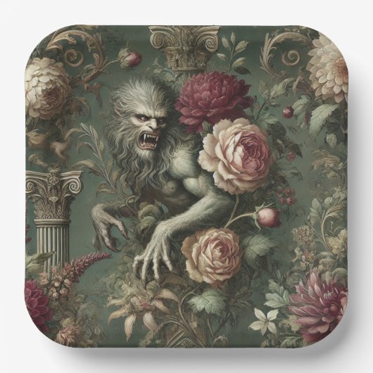 Lycanthropic Verdant – Gothic Floral Design ペーパープレート (正面)