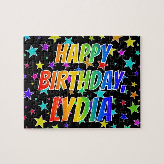 「LYDIA」名、おもしろい「ハッピーバースデー」 ジグソーパズル (横)