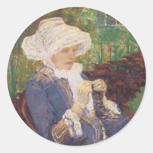 Lydia Crocheating in Garden at Marly, Mary Cassatt ラウンドシール (正面)