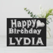 Lydia Happy Birthday Karte Grußkarte mit Herz カード (スタンド正面)