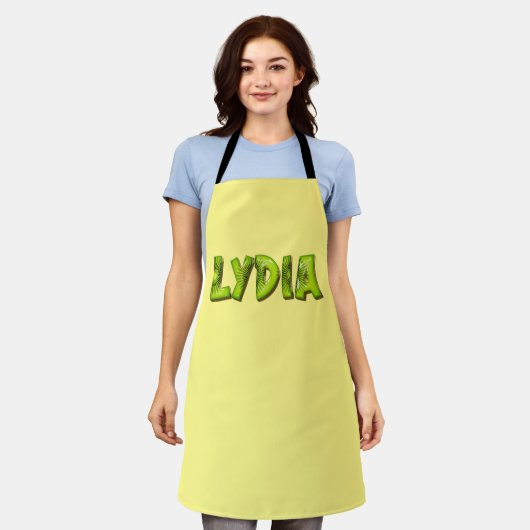 Lydia Name Kiwi Design Küchenschürze Schürze エプロン (着用した状態)