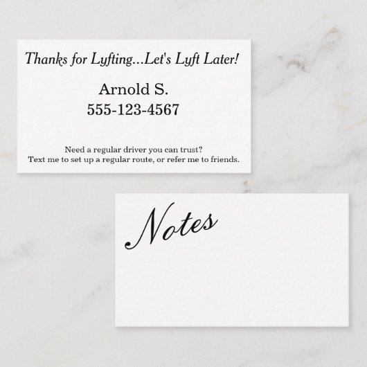 Lyftingをありがとう。 あとでLyftは! 紹介カード (正面/裏面)
