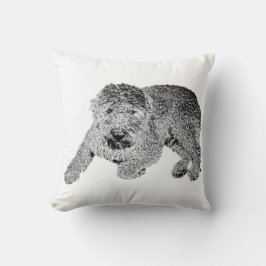 Lying Dog Throw Pillow – Black & White Curl Detail クッション