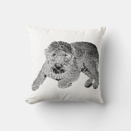 Lying Dog Throw Pillow – Black & White Curl Detail クッション (正面)