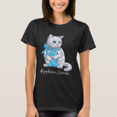 Lymphedema Awareness Month Light Blue Ribbon Cat Tシャツ (正面)