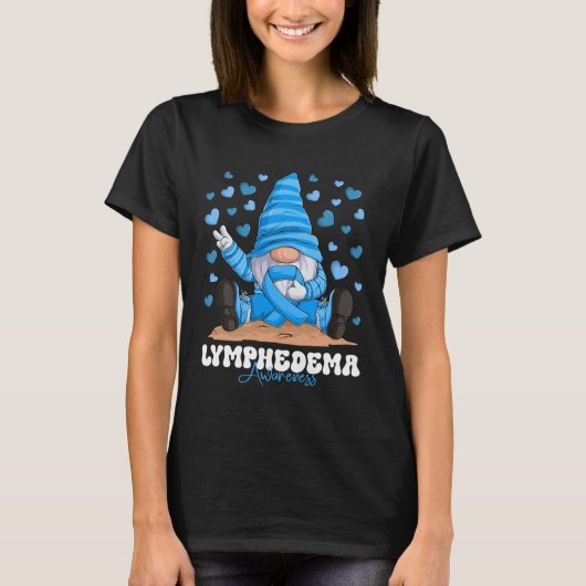 Lymphedema Awareness Month Light Blue Ribbon Gnome Tシャツ (正面)