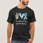 Lymphedema Awareness Peace Love Hope Light Blue Ri Tシャツ (正面)