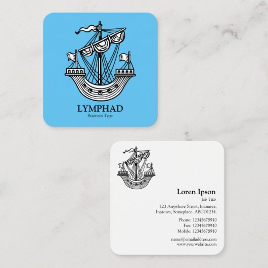 Lymphhad (Heraldic Ship) - Black on Sky Blue スクエア名刺 (正面/裏面)