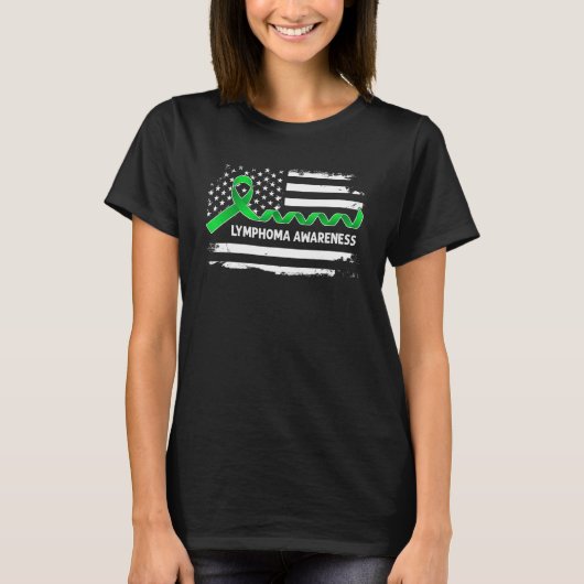 Lymphoma Awareness American Flag   Green Ribbon Tシャツ (正面)