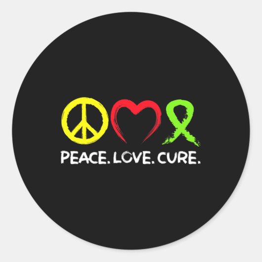 Lymphoma Awareness Peace Love Cure  ラウンドシール (正面)