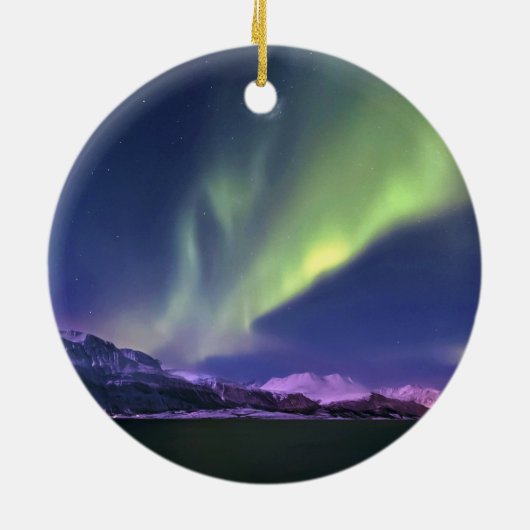 Lyngenfjordenノルウェーの上のオーロラBorealis セラミックオーナメント (裏面)