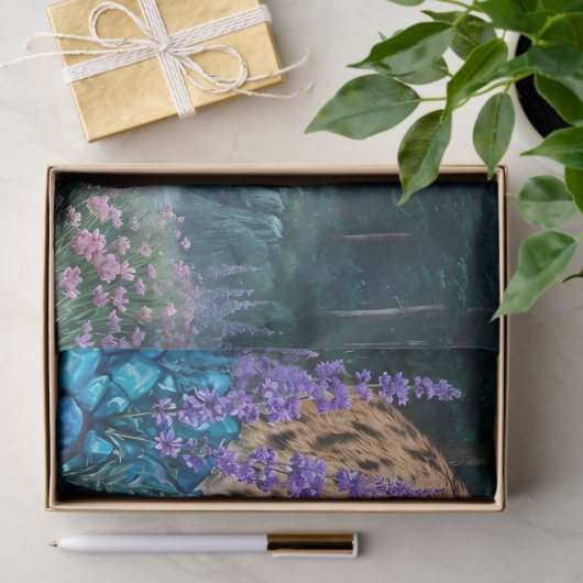 Lynx at sunrise by waterfall 薄葉紙 (ギフト)