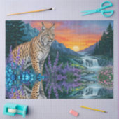 Lynx at sunrise by waterfall 薄葉紙 (クラフト)