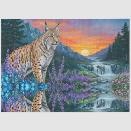 Lynx at sunrise by waterfall 薄葉紙 (正面)