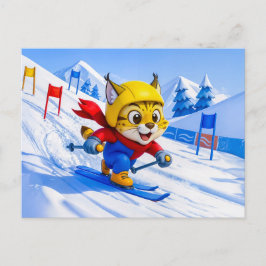 Lynx Skiing Giant Slalom in Winter ポストカード