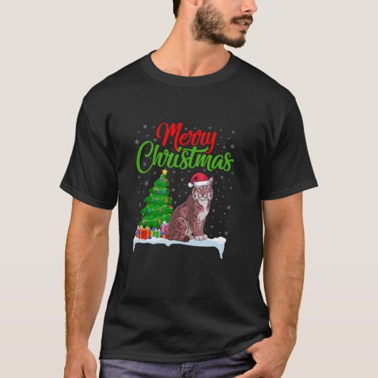 Lynxes Christmas Tree Lights おもしろいクリスマスLynxes Lov Tシャツ (正面)