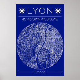 Lyon Blueprint City Map Poster Minimal Wall Art ポスター