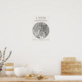 Lyon City Map Poster – Minimal Charcoal Wall Art ポスター (キッチン)