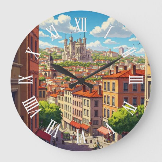 Lyon France Basilica Travel ラージ壁時計 (正面)