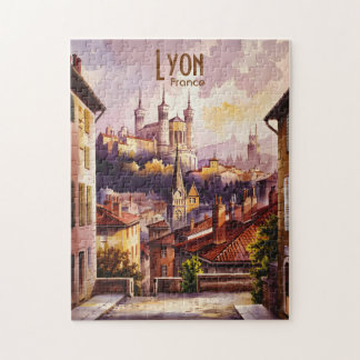 Lyon France Travel Vintage Watercolor Cityscape ジグソーパズル