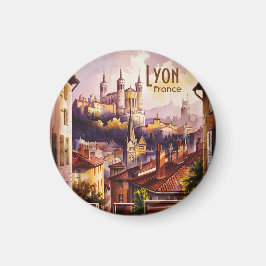 Lyon France Travel Vintage Watercolor Cityscape マグネット