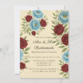 Lyons Blue Peony & Red Roses Bridesmaids Luncheon 招待状 (正面)