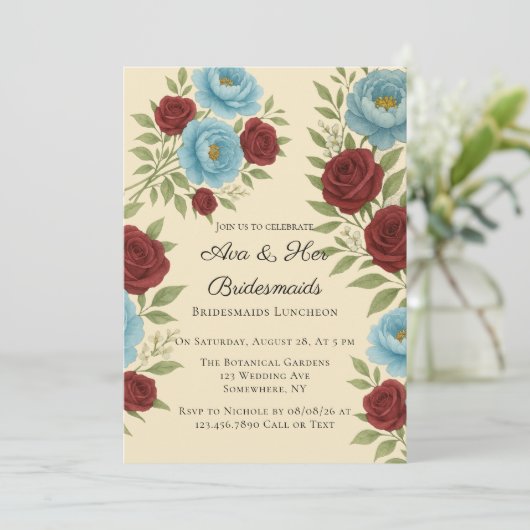 Lyons Blue Peony & Red Roses Bridesmaids Luncheon 招待状 (スタンド正面)