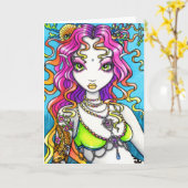 Lyraの揺らめく虹のコイの入れ墨の人魚カード カード (黄色い花)