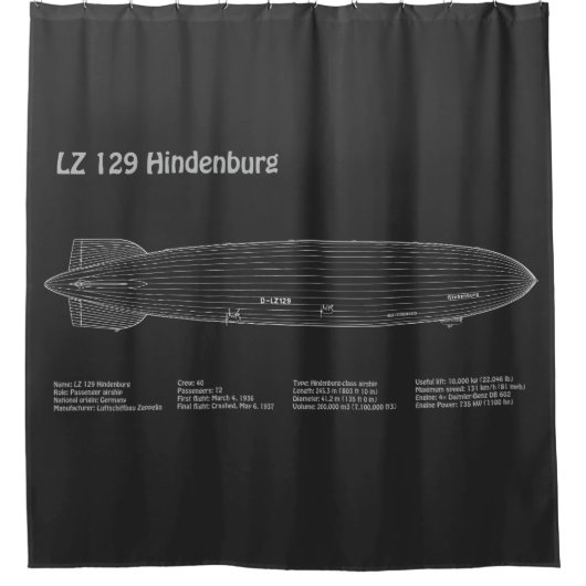 LZ129 ヒンデンブルク号 - 飛行船設計図面 PD シャワーカーテン (正面)