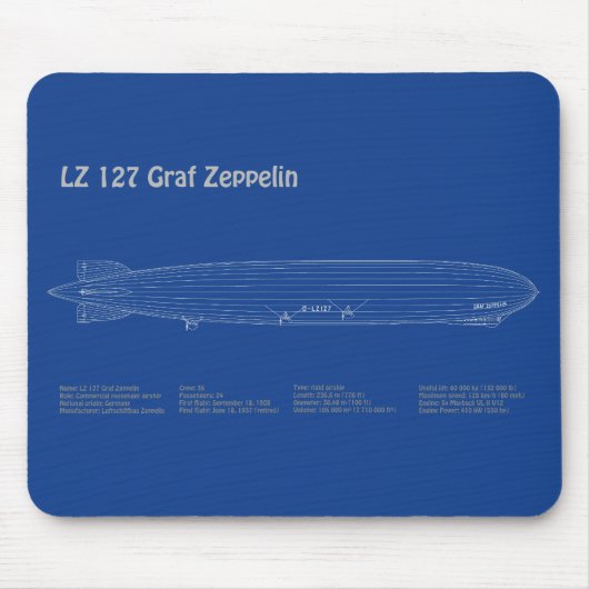 LZ 127 Graf Zeppelin – 飛行船ブループリント計画AD マウスパッド (正面)