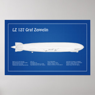 LZ 127 Graf Zeppelin - Airship Blueprint Plans ABD ポスター