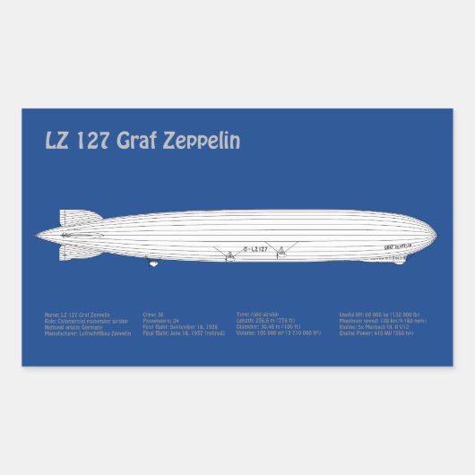 LZ 127 Graf Zeppelin - Airship Blueprint Plans ABD 長方形シール (正面)