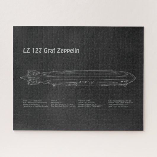 LZ 127 Graf Zeppelin - Airship Blueprint Plans PD ジグソーパズル (横)