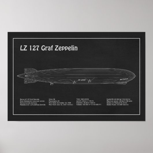 LZ 127 Graf Zeppelin - Airship Blueprint Plans PD ポスター (正面)