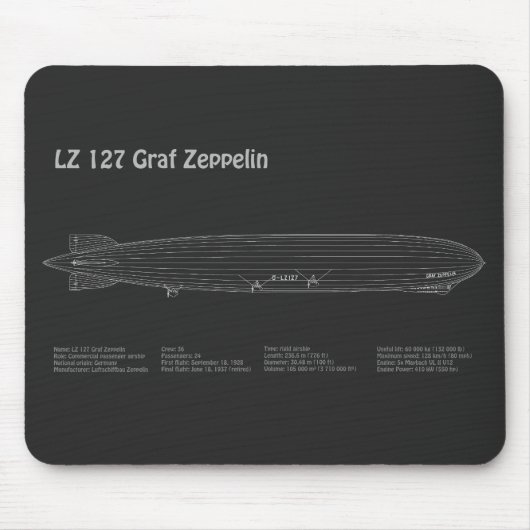 LZ 127 Graf Zeppelin - Airship Blueprint Plans PD マウスパッド (正面)