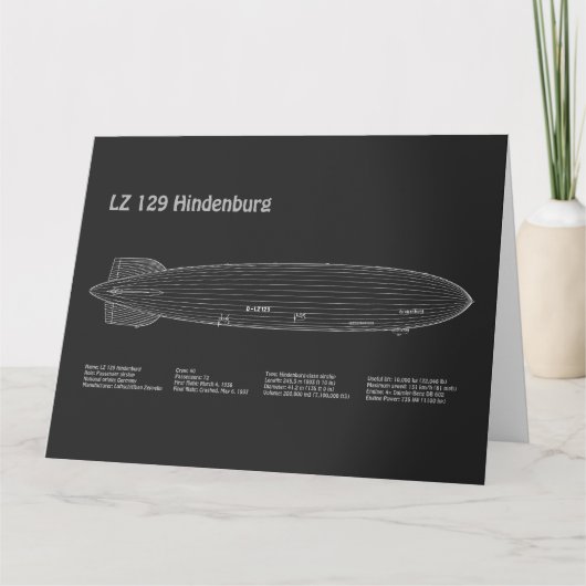 LZ 129ヒンデンブルク – 飛行船の設計図の計画PD サンキューカード (正面)