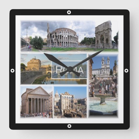 LZO006ローマ、モザイク、ラツィオ、イタリア、 スクエア壁時計 (正面)