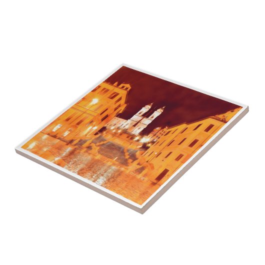 LZO051 PIAZZA DI SPAGNA，ローマby夜， タイル (側面)