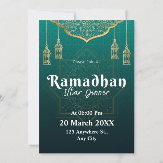 Mẫu Hình Học Màu Xanh Lá Và Trắng Ramadan Đẹp 招待状 (正面)