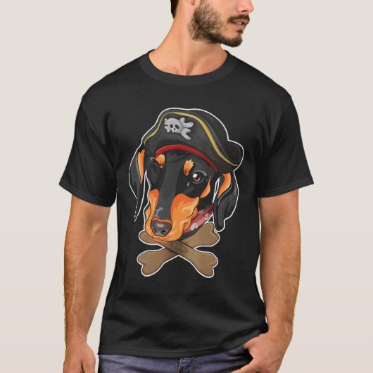 Mのためのダシュント犬の海賊の面白いハロウィーンの衣装 Tシャツ (正面)