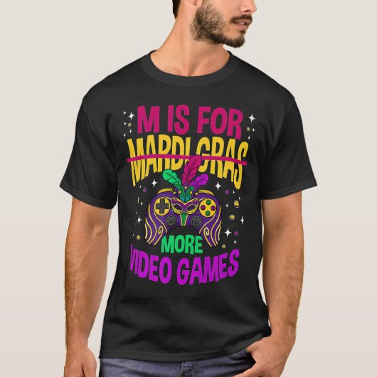 Mはより多くのビデオゲームのためのmardi grasゲーム tシャツ (正面)