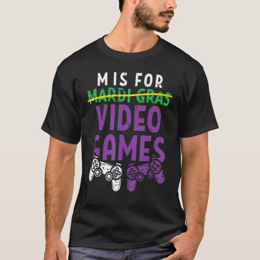 Mはビデオゲーム用Mardi Gras Gamer Boy Men 1 Tシャツ (正面)