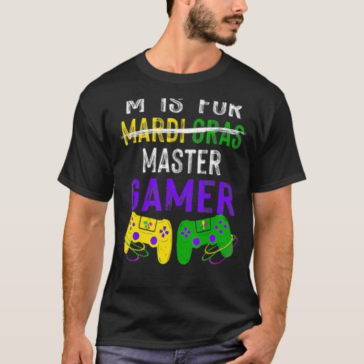 MはマスターゲーマーMardi Grasのコントローラビデオ用 Tシャツ (正面)
