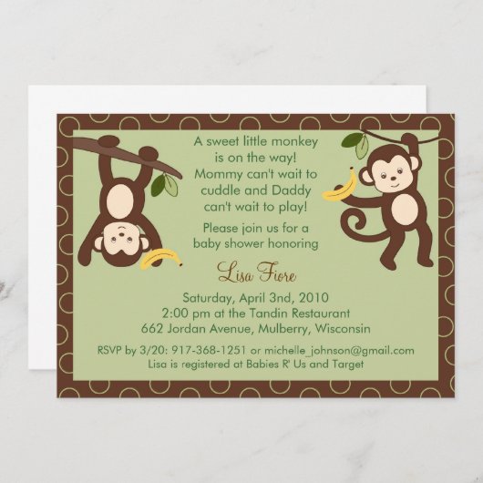 Mは猿のジャングルのベビーシャワー招待状のためです 招待状 (正面/裏面)