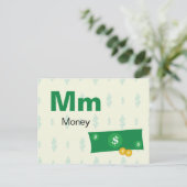 MはMoney用 – アルファベットフラッシュカード ポストカード (スタンド正面)