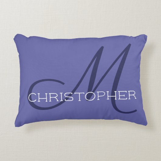 Mイニシャルエレガント名ペリウィンクルブルースタイリッシュ アクセントクッション (正面)