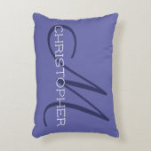 Mイニシャルエレガント名ペリウィンクルブルースタイリッシュ アクセントクッション (正面(垂直))