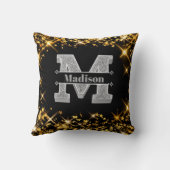 Mイニシャルパーソナライズされたシルバーモノグラムあなたの名前 クッション (裏面)
