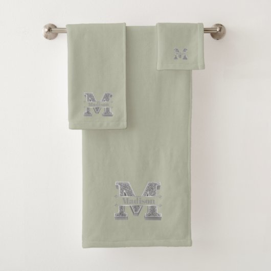 Mイニシャルパーソナライズされたシルバーモノグラムあなたの名前 バスタオルセット (インサイチュ)